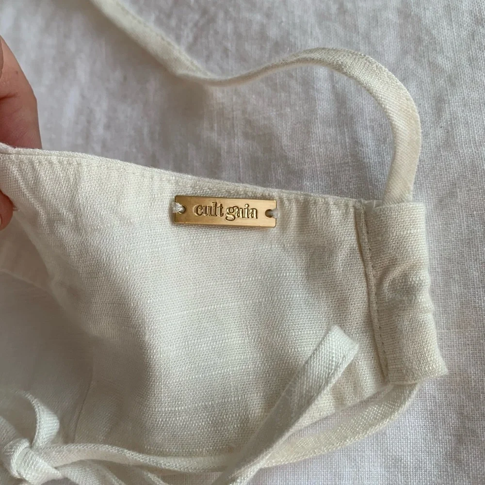 Cult Gaia Drew Linen Strappy Halter Criss Cross Blouse Crop Tie Top Off White